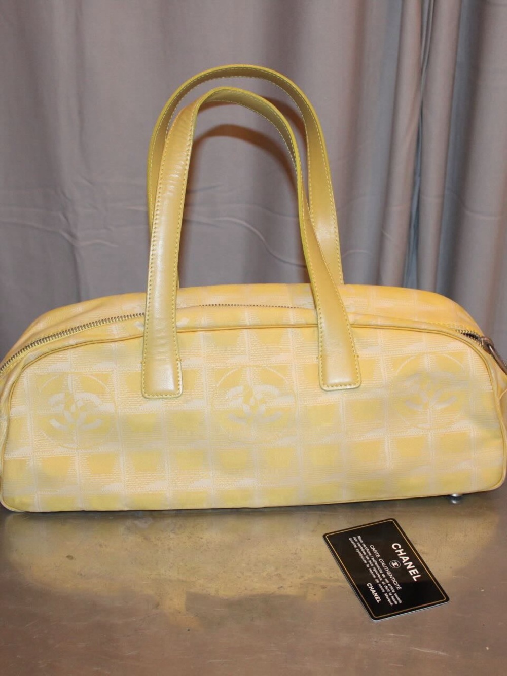 CHANEL Yellow Quilted Logo Barrel Shoulder Bag